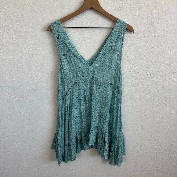 Free People Let It Happen V-Neck Sleeveless Crochet Trim Mini Dress Soft Blue XS - Picture 2 of 9